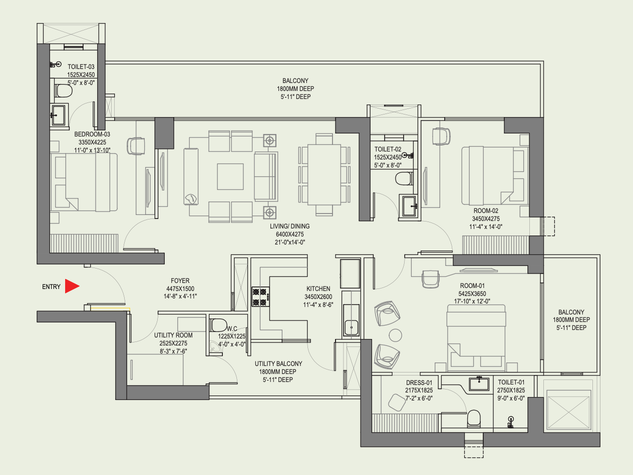 3BHK - TOWER 1